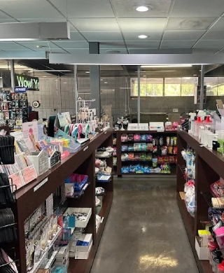 Interior of the Fashion Square Car Wash gift store with car care and accessory shelves
